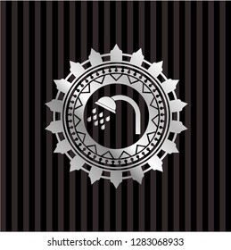 shower icon inside silver emblem or badge