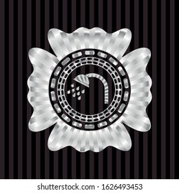 shower icon inside silver emblem or badge