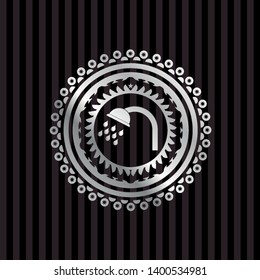 shower icon inside silver shiny emblem