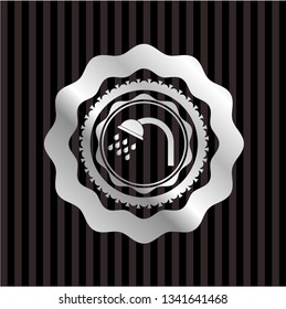 shower icon inside silvery badge or emblem