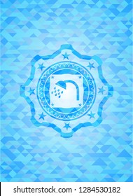 shower icon inside sky blue mosaic emblem