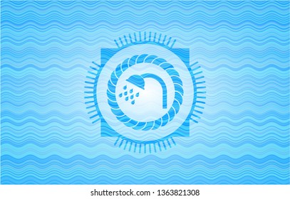 shower icon inside sky blue water badge.