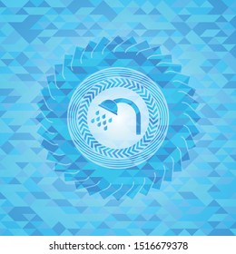 shower icon inside sky blue emblem with mosaic background