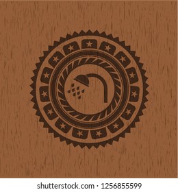 shower icon inside vintage wooden emblem
