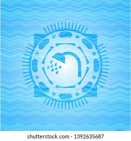 shower icon inside water concept badge.