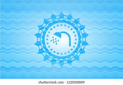 shower icon inside water wave representation badge background.