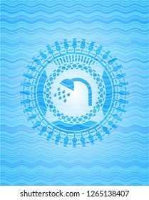shower icon inside water wave concept style badge.