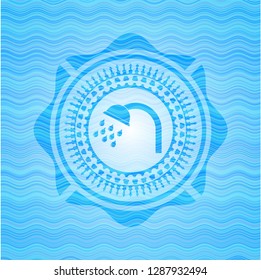 shower icon inside water wave badge background.