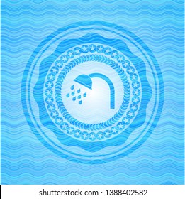 shower icon inside water wave emblem.