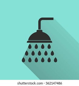 Shower  icon with long shadow, flat design. Vector illustration.