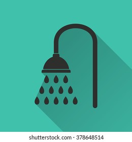 Shower  icon with long shadow, flat design. Vector illustration.