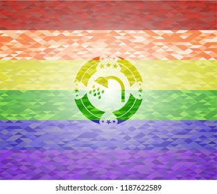 shower icon on mosaic background with the colors of the LGBT flag