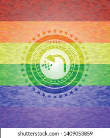 shower icon on mosaic background with the colors of the LGBT flag