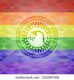shower icon on mosaic background with the colors of the LGBT flag. 