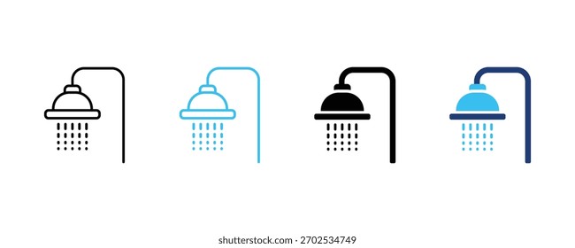 Icono de la ducha. Corriendo Vector de signo de icono de ducha. Conjunto de Vector de icono de cabeza de ducha. Icono de baño de ducha de agua