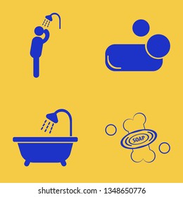shower icon set with bathroom shower, soap and man has shower vector illustration