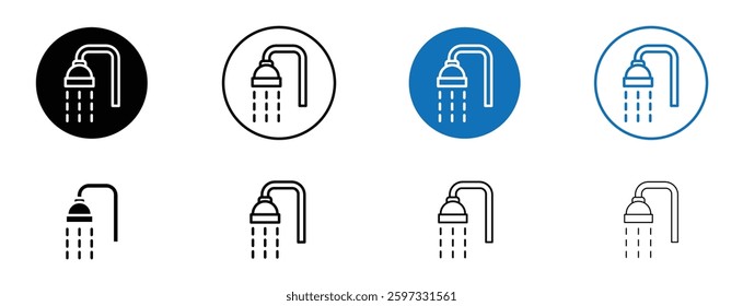 Shower icon set in black and blue colors on white background