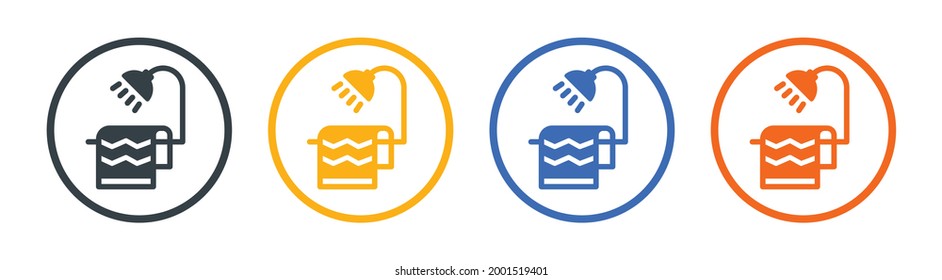 Shower Icon Set. Containing Shower Head, Towel Symbol. Cleanliness Concept