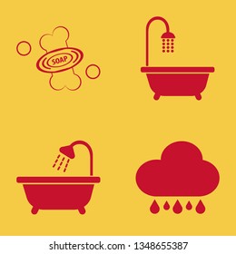 shower icon set with rain, bathroom shower and soap vector illustration