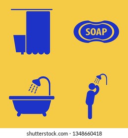 shower icon set with soap, bathroom shower and man has shower vector illustration