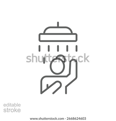Shower icon. Simple outline style. Woman taking shower, take a bath, female, room, person, douche, bathroom, restroom concept. Thin line symbol. Vector isolated design editable stroke