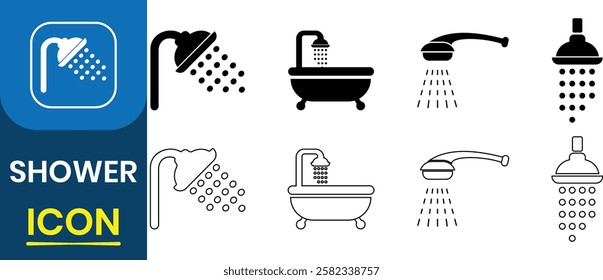 Shower icon vector. Collection of shower, bathtub icon set. Beach shower icon, bathroom collection, both large and small resolution. Vector illustration.