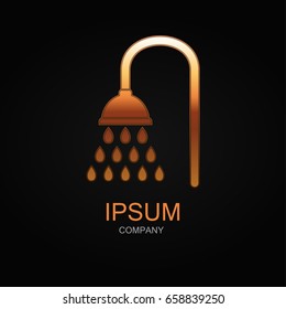 Shower icon. Vector Illustration. Design logo element. Isolated on black background. With golden effect.