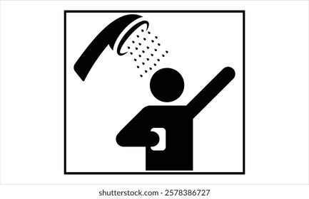 Shower icon, vector illustration. Silhouette of shower symbol and sign. Bathroom shower line icon, person, soap  isolated on background. Shower sign, logo and more. Vector illustration. 