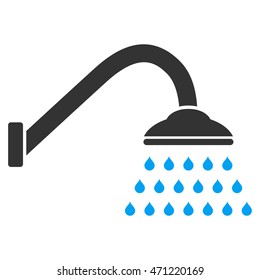 Shower icon. Vector style is bicolor flat iconic symbol with rounded angles, blue and gray colors, white background.