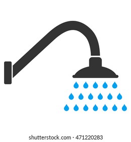 Shower icon. Vector style is bicolor flat iconic symbol with rounded angles, blue and gray colors, white background.