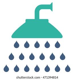 Shower icon. Vector style is bicolor flat iconic symbol, cobalt and cyan colors, white background.