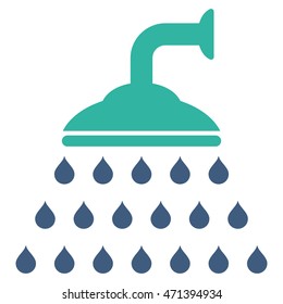 Shower icon. Vector style is bicolor flat iconic symbol, cobalt and cyan colors, white background.