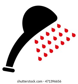 Shower icon. Vector style is bicolor flat iconic symbol, intensive red and black colors, white background.