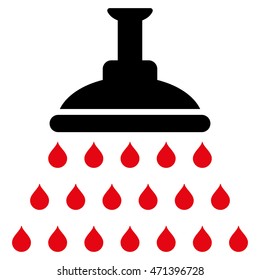 Shower icon. Vector style is bicolor flat iconic symbol, intensive red and black colors, white background.