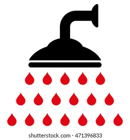 Shower icon. Vector style is bicolor flat iconic symbol, intensive red and black colors, white background.