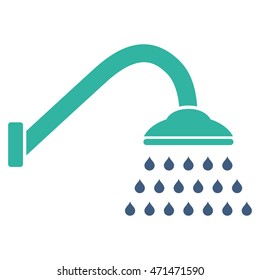 Shower icon. Vector style is bicolor flat iconic symbol with rounded angles, cobalt and cyan colors, white background.