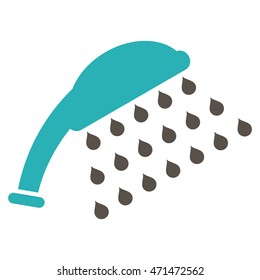 Shower icon. Vector style is bicolor flat iconic symbol with rounded angles, grey and cyan colors, white background.