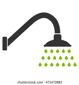 Shower icon. Vector style is bicolor flat iconic symbol with rounded angles, eco green and gray colors, white background.