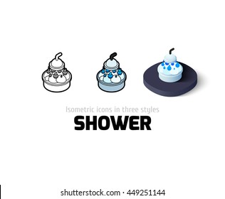 Shower icon, vector symbol in flat, outline and isometric style