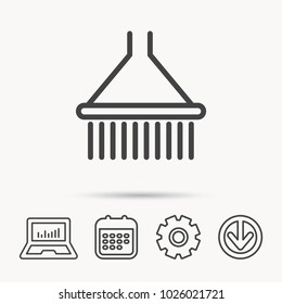 Shower icon. Washing equipment sign. Notebook, Calendar and Cogwheel signs. Download arrow web icon. Vector