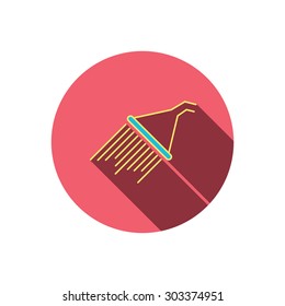 Shower icon. Washing equipment sign. Red flat circle button. Linear icon with shadow. Vector