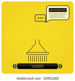 Shower icon. Washing equipment sign. Chat speech bubbles. Orange line background. Vector