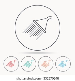 Shower icon. Washing equipment sign. Linear circle icons.