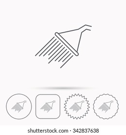 Shower icon. Washing equipment sign. Linear circle, square and star buttons with icons.