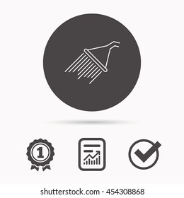 Shower icon. Washing equipment sign. Report document, winner award and tick. Round circle button with icon. Vector