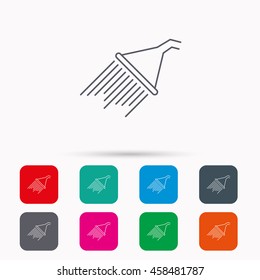 Shower icon. Washing equipment sign. Linear icons in squares on white background. Flat web symbols. Vector