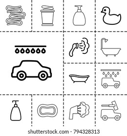 Shower icons. set of 13 editable outline shower icons such as duck, soap, shower, car wash, bath