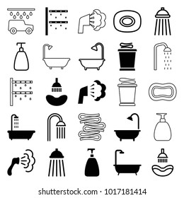 Shower icons. set of 25 editable filled and outline shower icons such as shower, soap, towels, car wash