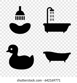 Shower icons set. set of 4 shower filled icons such as shower, duck