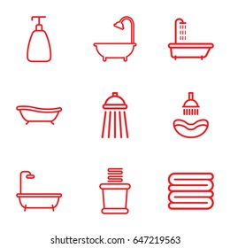 Shower icons set. set of 9 shower outline icons such as shower, soap, towels